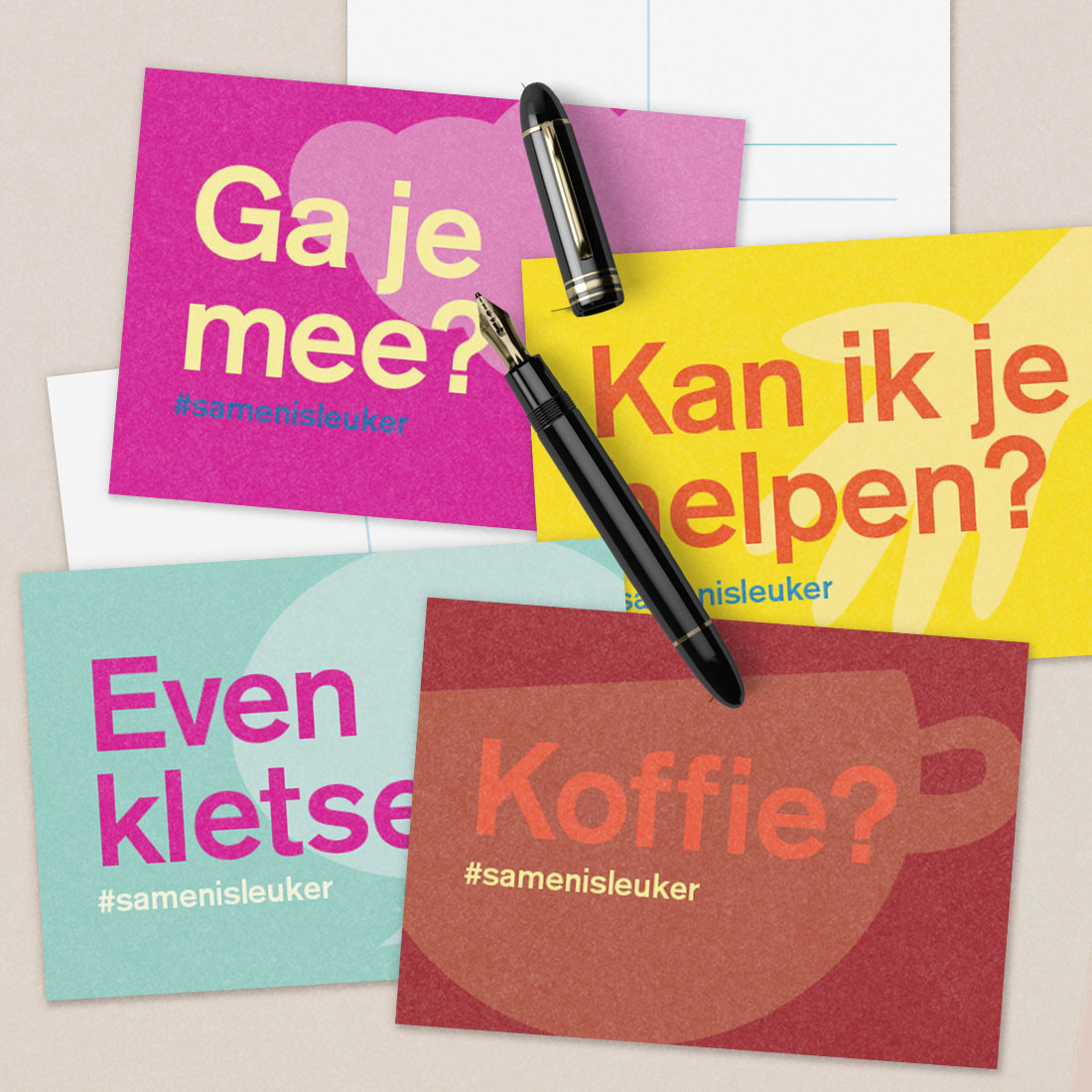 Gemeente-Hilversum-eenzaamheid-ansichtkaart-grafisch-ontwerp-pietje-precies grafisch onwerp ansichtkaarten social media campagne tegen eenzaamheid gemeente Hilversum